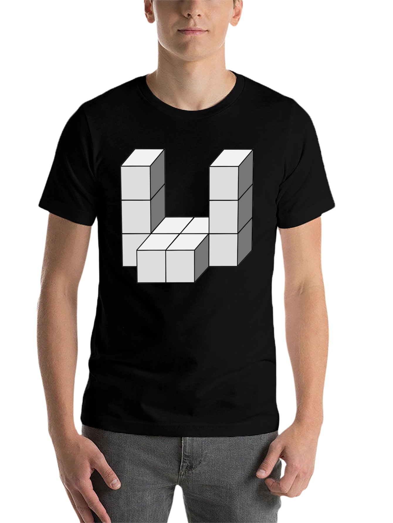 Black Optical Illusion Block Graphic Tee view 7