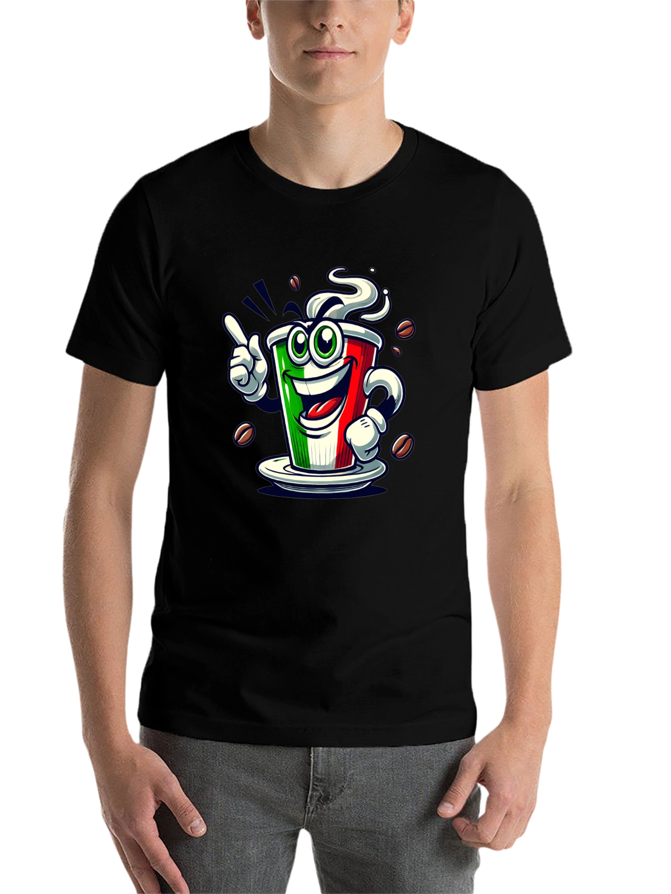 Black Italian Flag Coffee Graphic Tee - Fun Novelty Shirt view 7