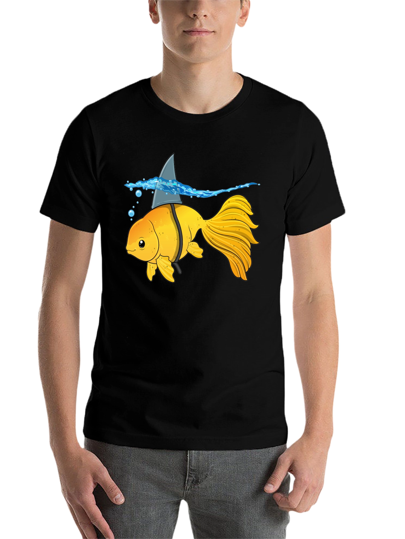 Black Goldfish Shark Fin Humor T-Shirt view 7