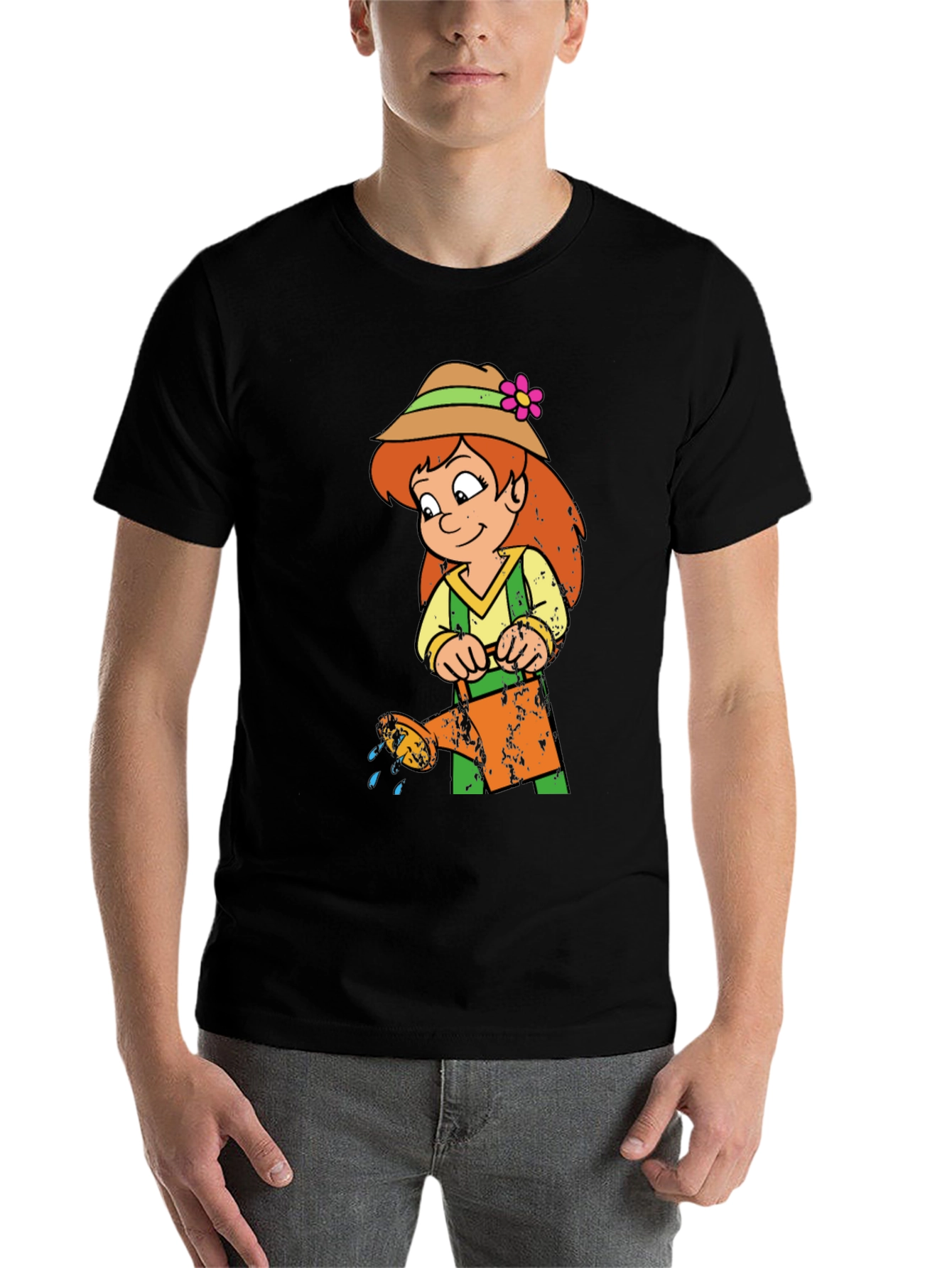 Black Cartoon Gardener Graphic T-Shirt view 7