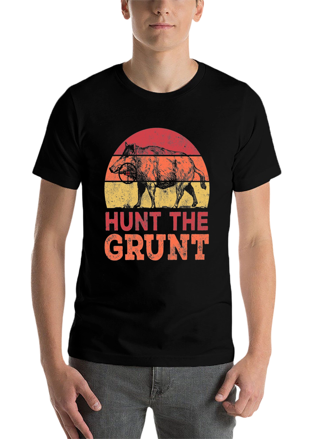 Black Hunt the Grunt T-Shirt - Wild Boar Hunter Tee view 7