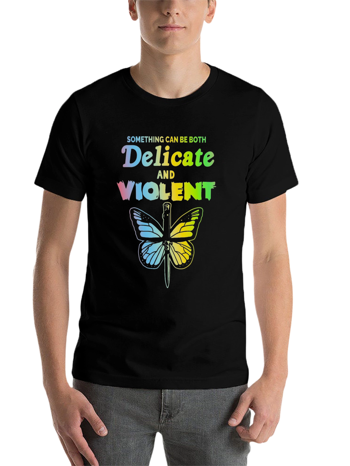 Black Delicate & Violent Butterfly T-Shirt - Unisex Cotton Tee view 7