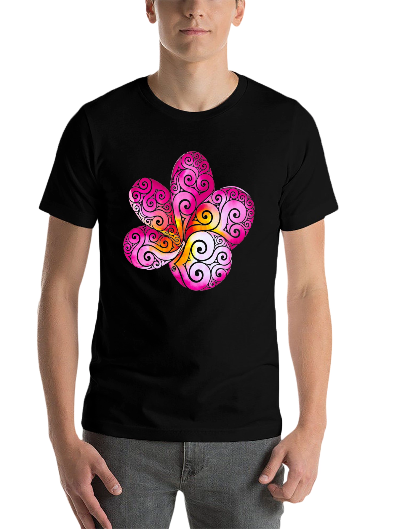 Black Floral Swirl Graphic Black T-Shirt view 7