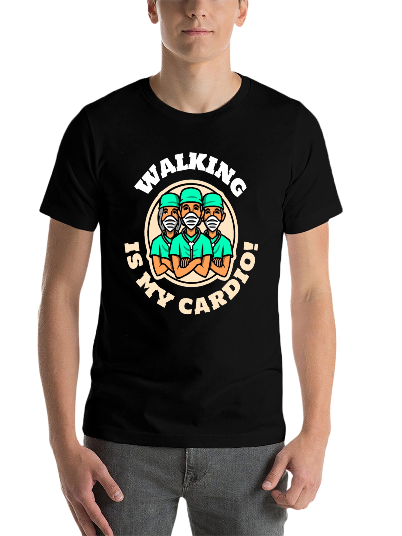 Black Walking Is My Cardio T-Shirt - Doctor Design view 7