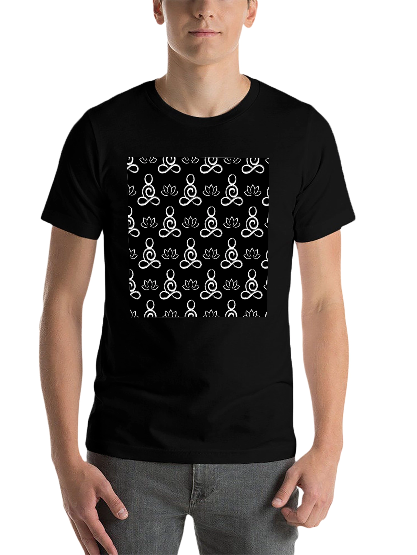 Black Black T-Shirt with Yoga Pattern view 7