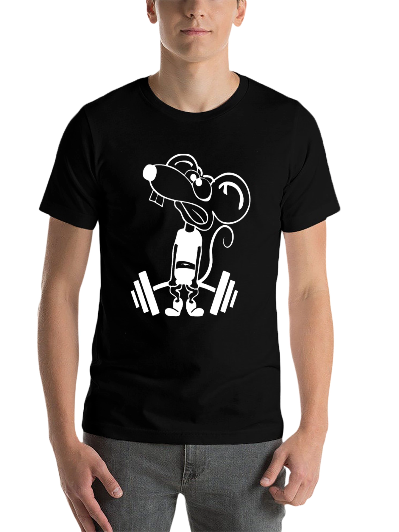 Black Funny Rat Lifting Weights Black T-Shirt view 7