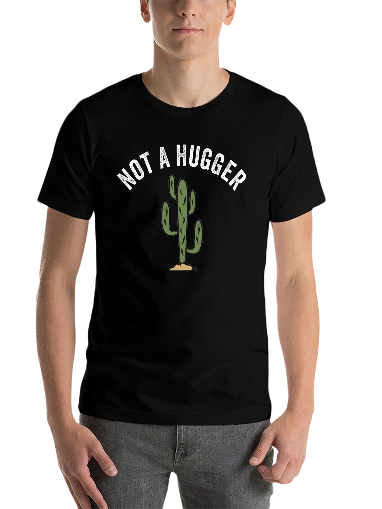 Black Not a Hugger Cactus Graphic Tee - Soft Cotton Blend view 7