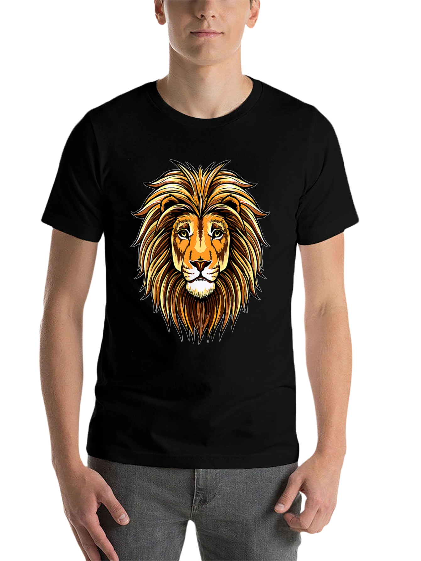 Black Lion Head Graphic Tee - Mens Black T-Shirt view 7