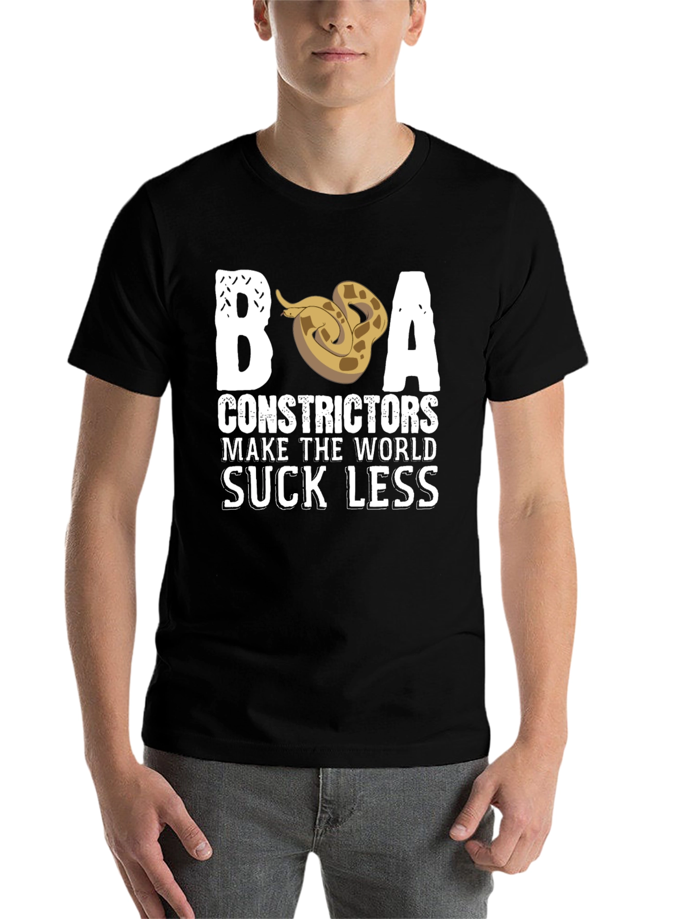 Black Boa Constrictors Make the World Suck Less T-Shirt view 7