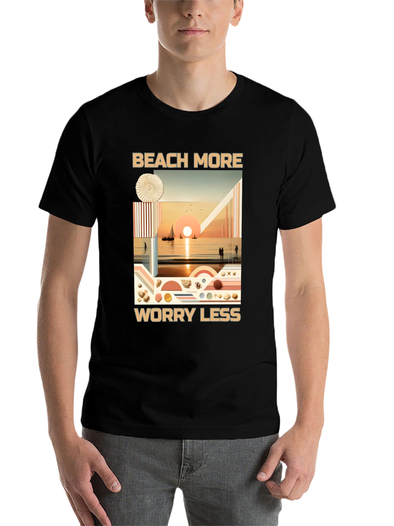 Black Beach More Worry Less Graphic Tee view 7