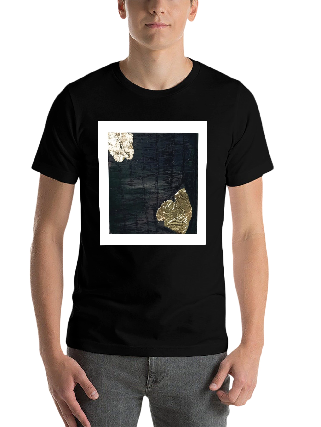 Black Abstract Art Tee - Black Cotton Crew Neck T-Shirt view 7