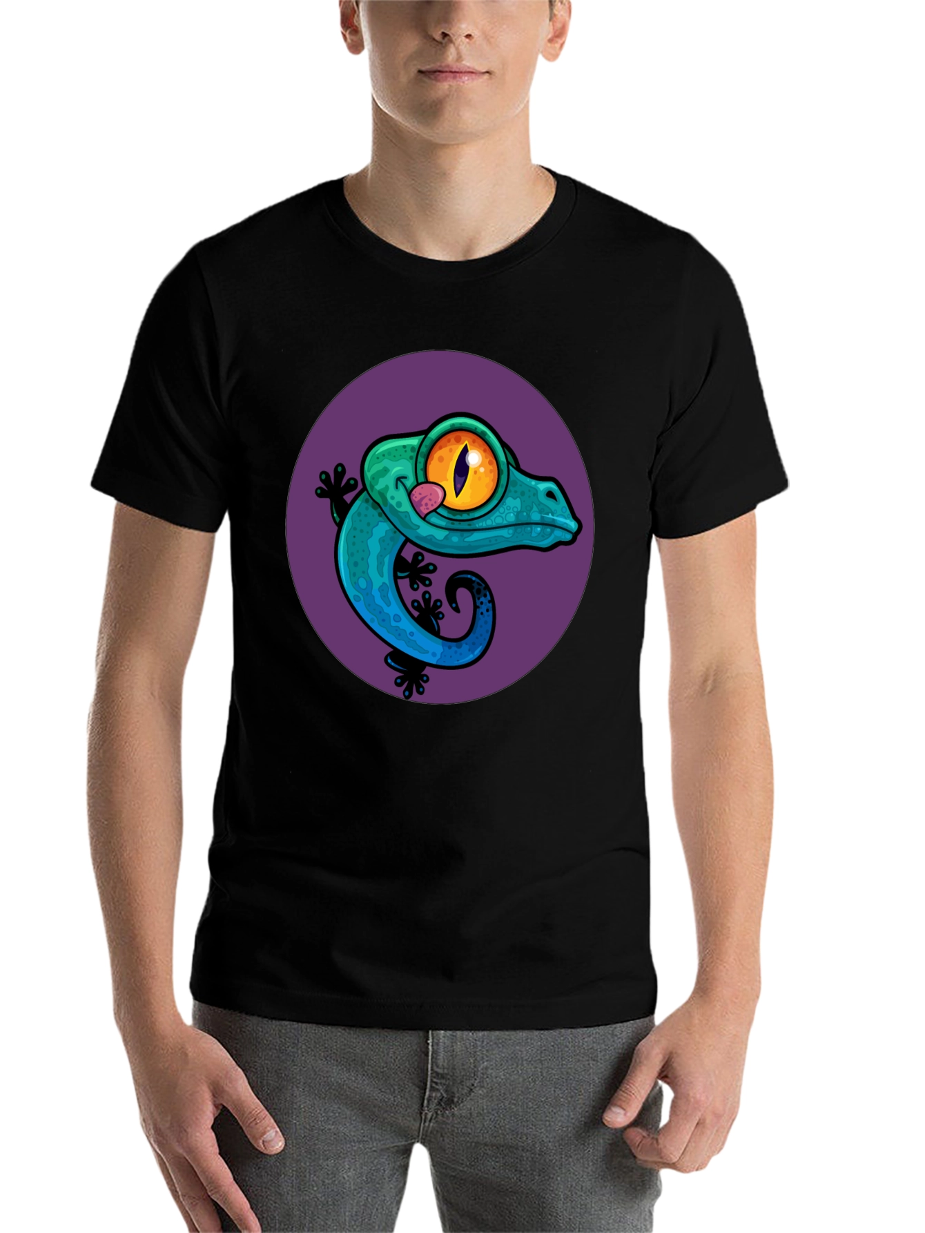 Black Gecko Graphic Tee - Cool Lizard Design T-Shirt view 7