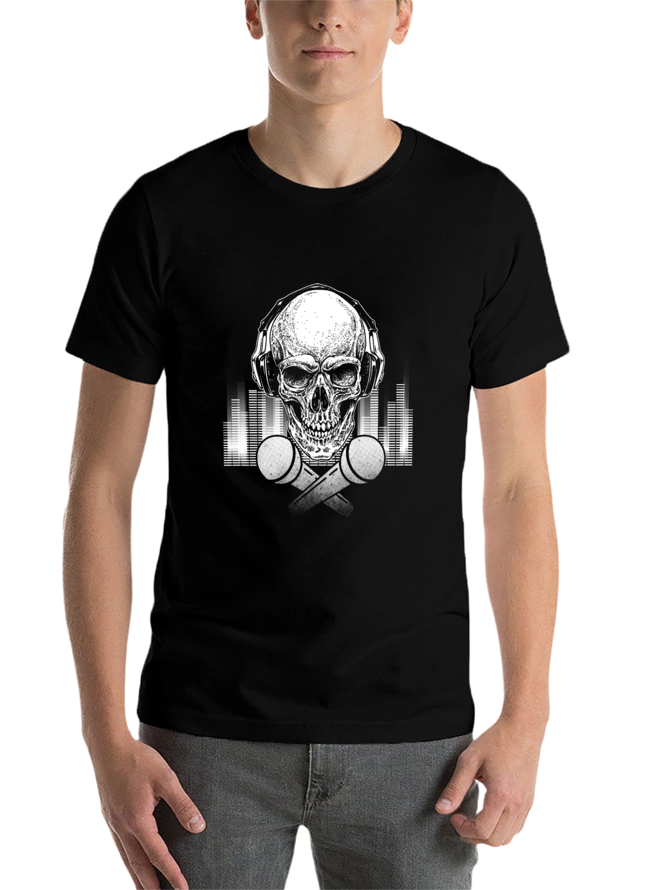 Black Skull DJ Graphic Tee - Black Cotton T-Shirt view 7