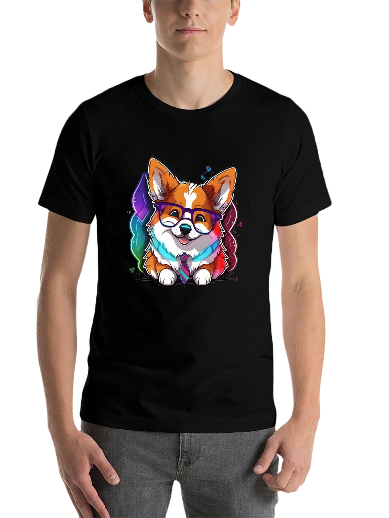 Black Corgi in Glasses T-Shirt view 7