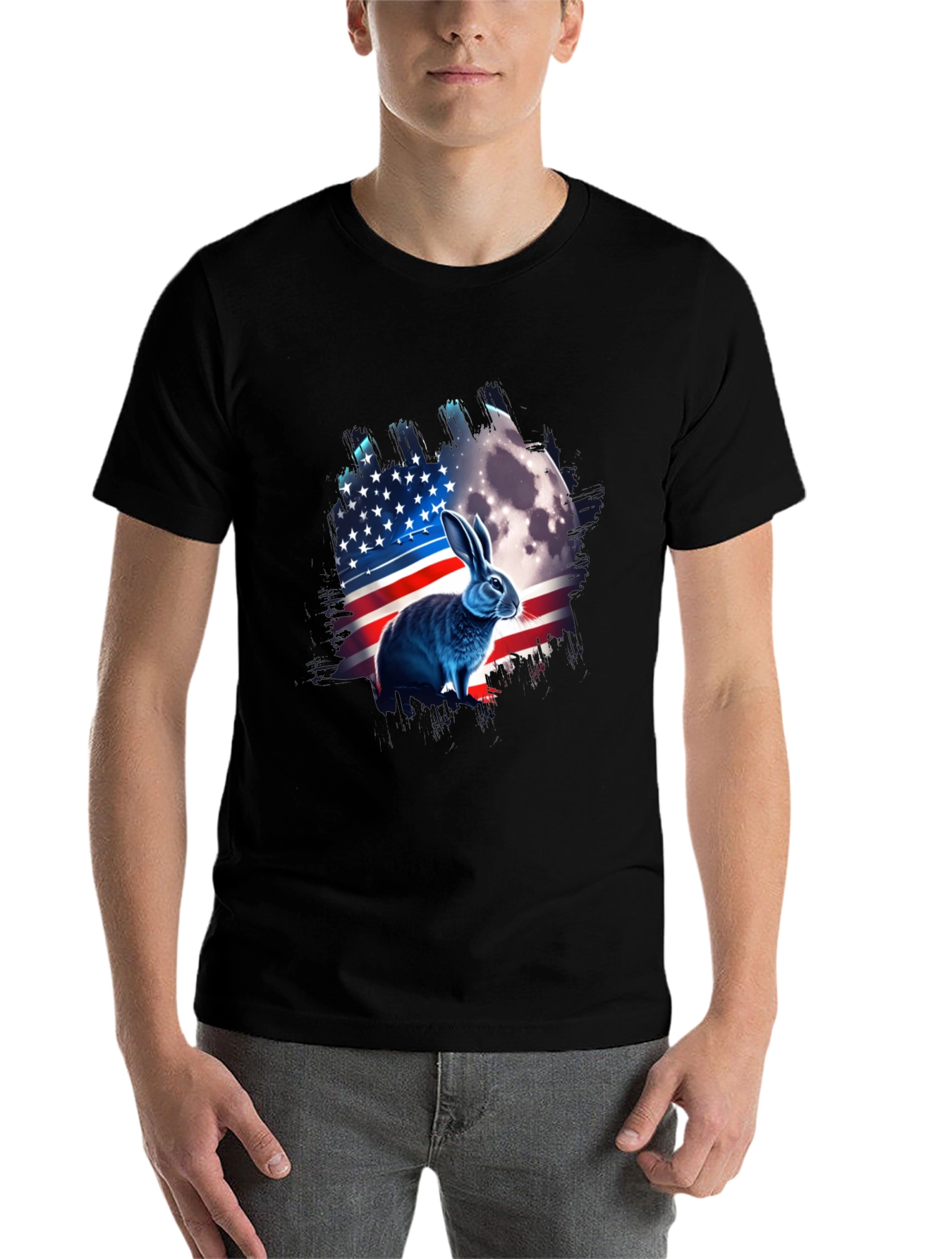 Black Patriotic Rabbit USA Flag T-Shirt view 7