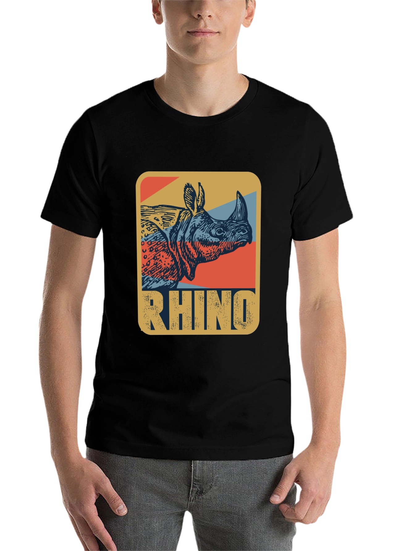 Black Retro Rhino Graphic T-Shirt - Cool Wildlife Tee view 7