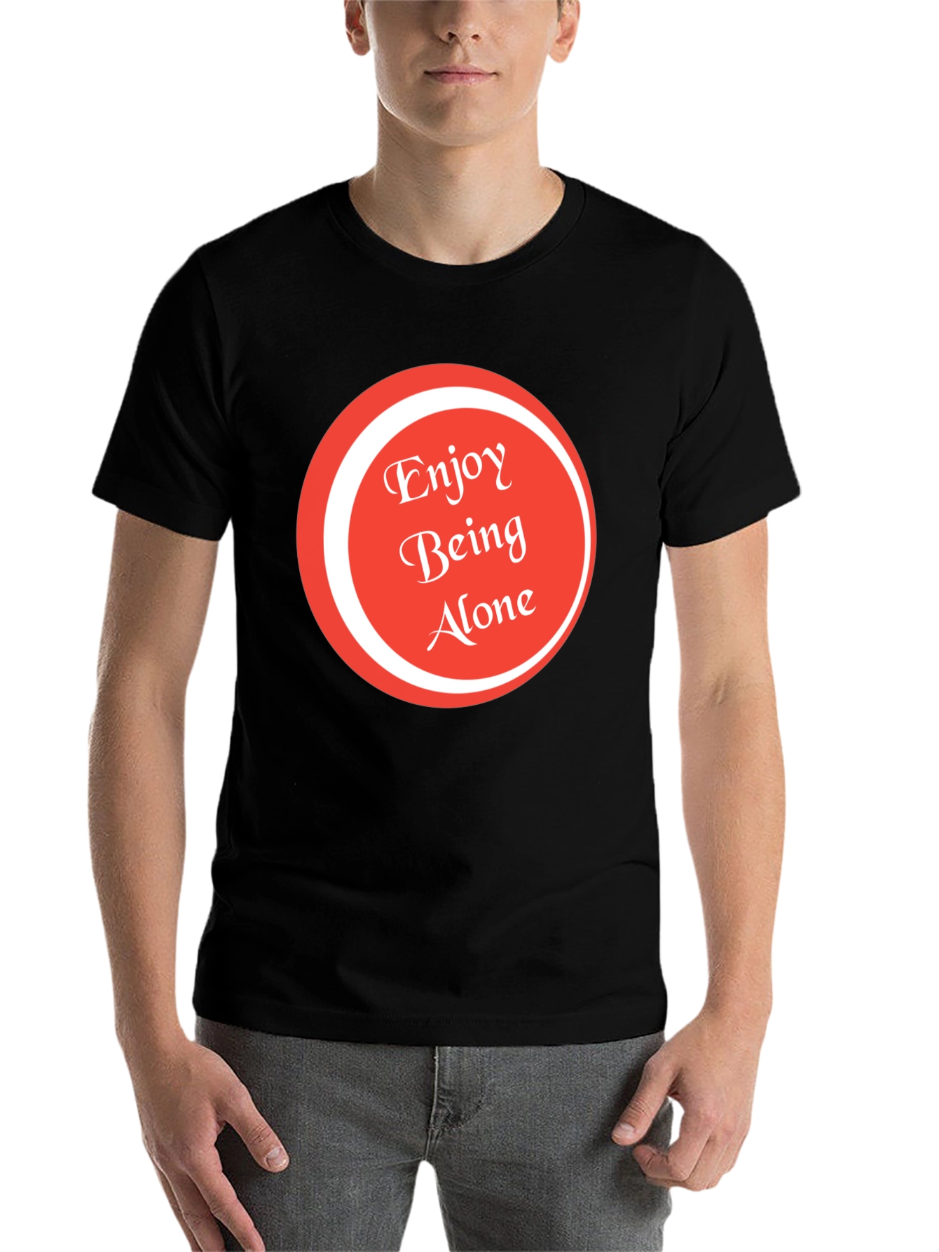Black Enjoy Being Alone Graphic Tee - Soft Cotton view 7