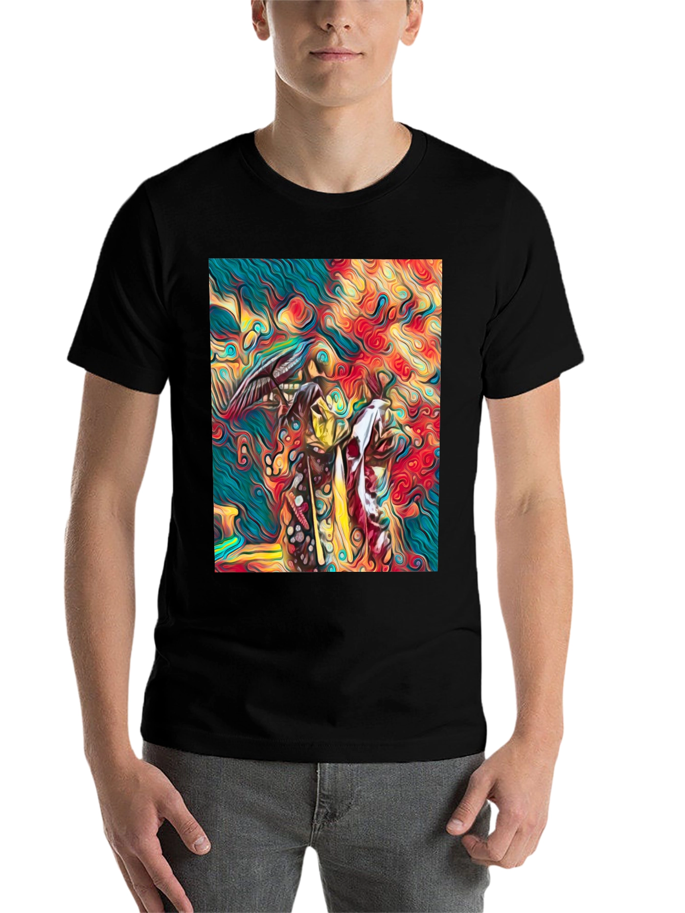 Black Abstract Art Graphic Tee - Vivid Colors, Unique Design view 7