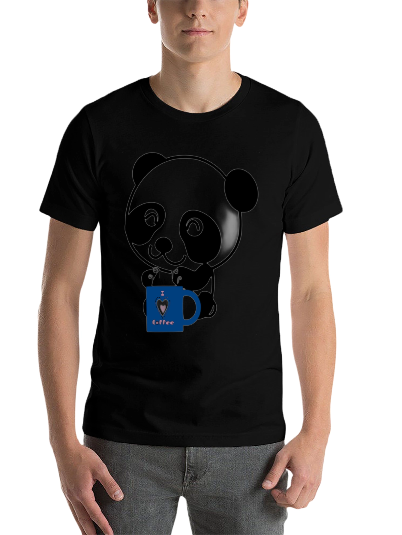 Black Cute Panda Bear I Love Coffee Graphic T-Shirt view 7