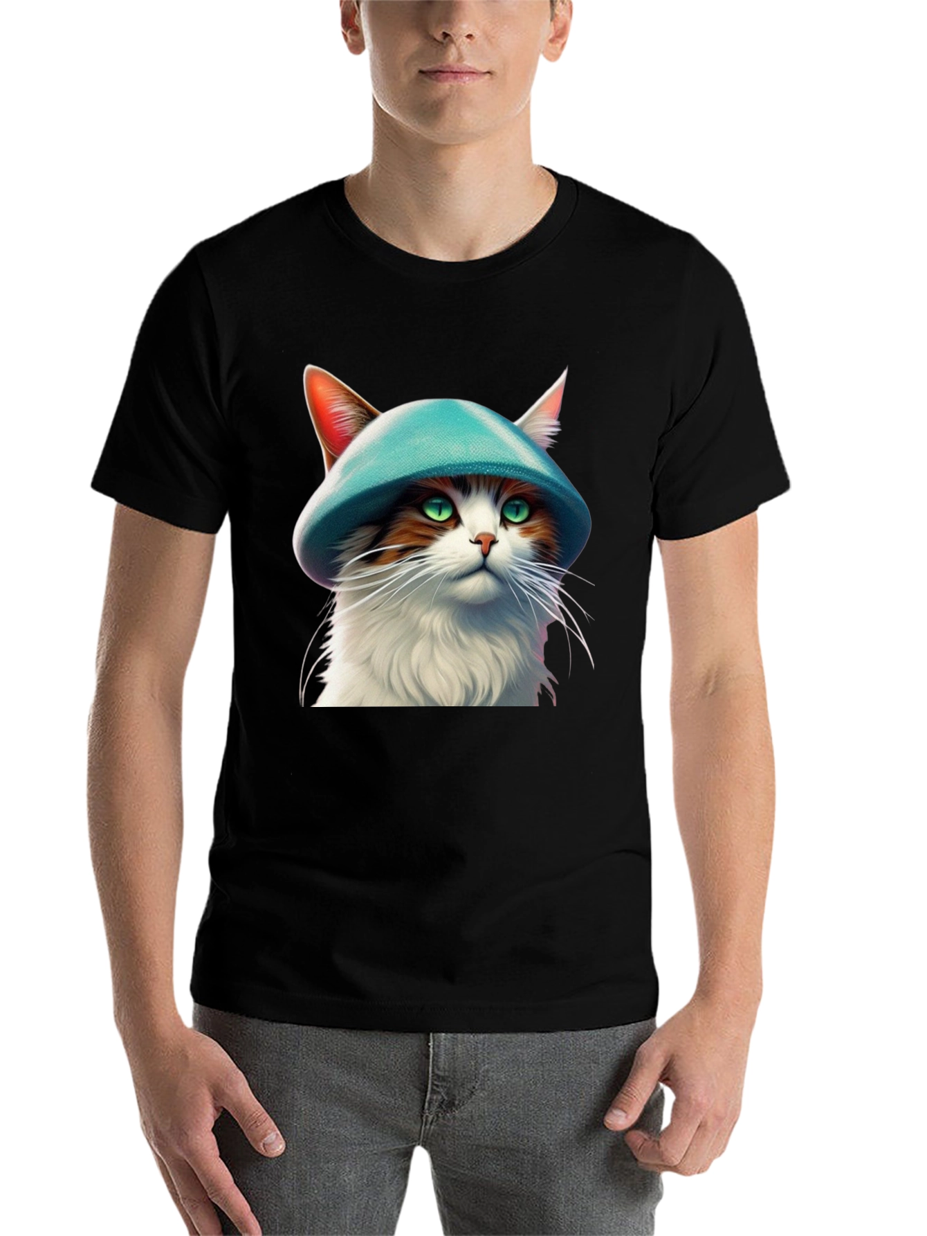 Black Cat with Hat Graphic T-Shirt view 7