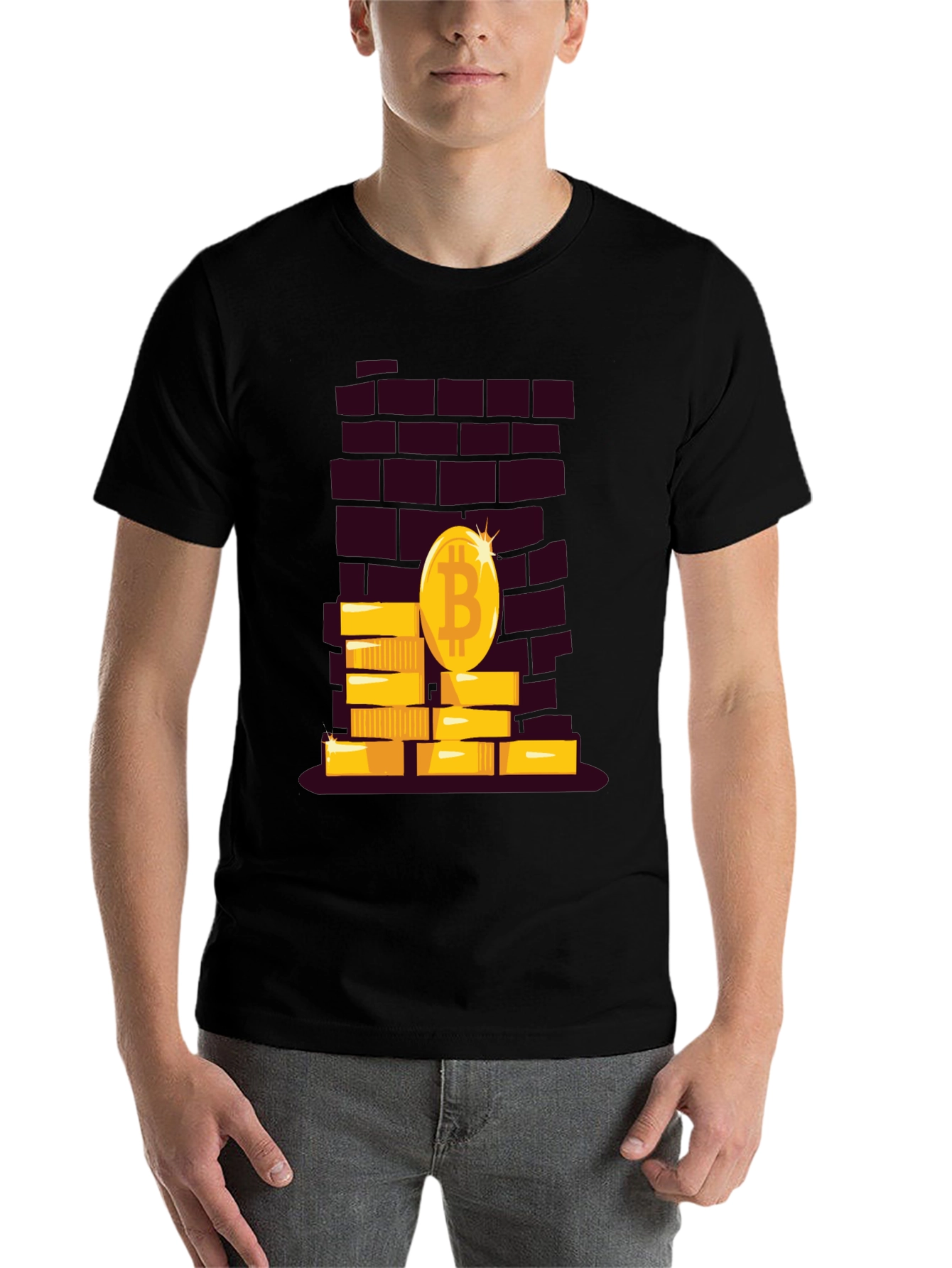 Black Bitcoin Brick Wall Tee - Crypto Currency T-Shirt view 7