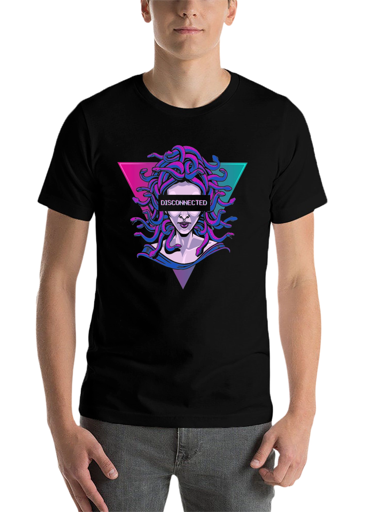 Black Disconnected Medusa Graphic Tee - Unique Design view 7