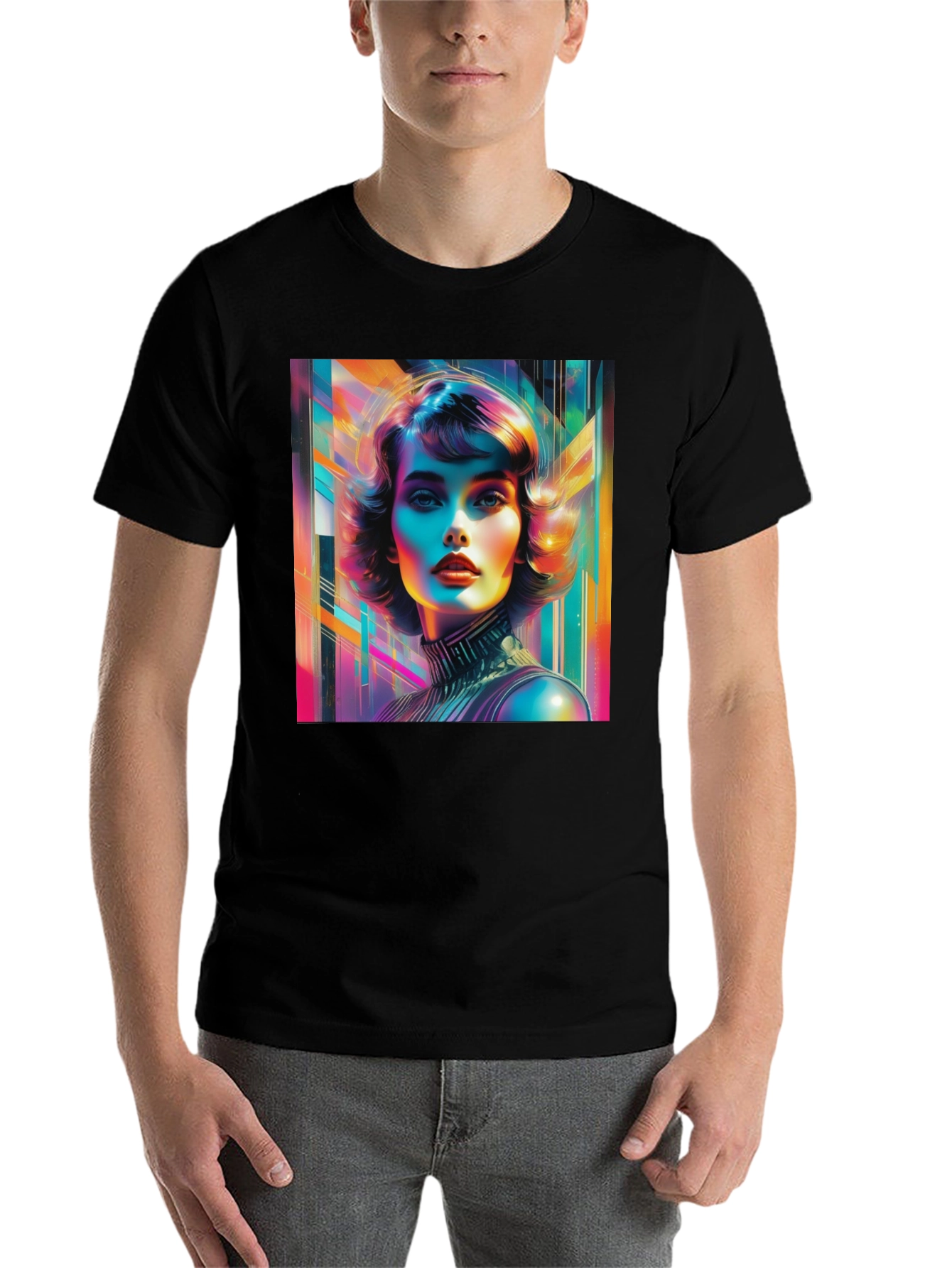 Black Vivid Retro Woman Graphic Tee - Modern Art Style view 7