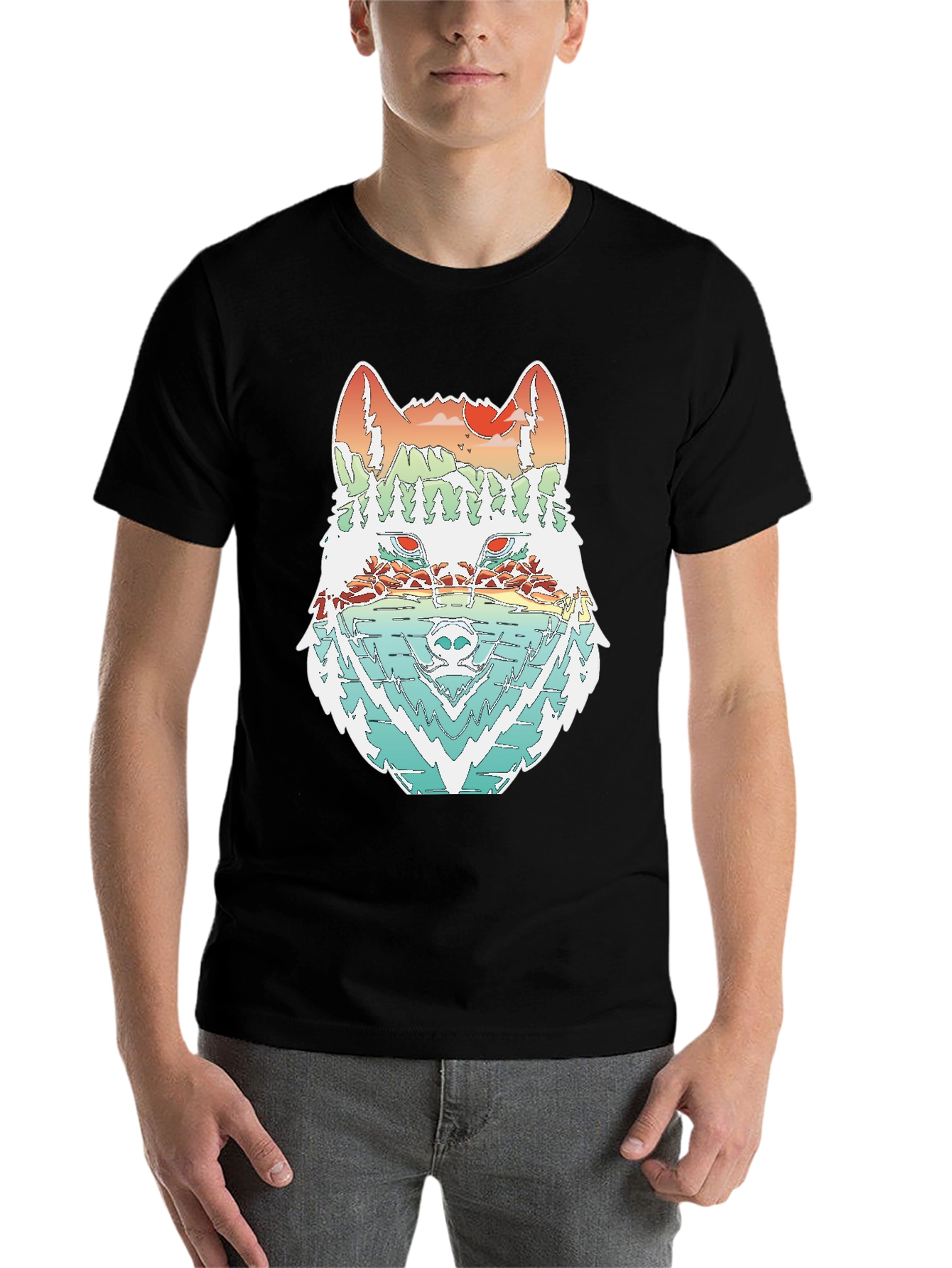 Black Nature Wolf Graphic Tee - Unisex Black T-Shirt view 7