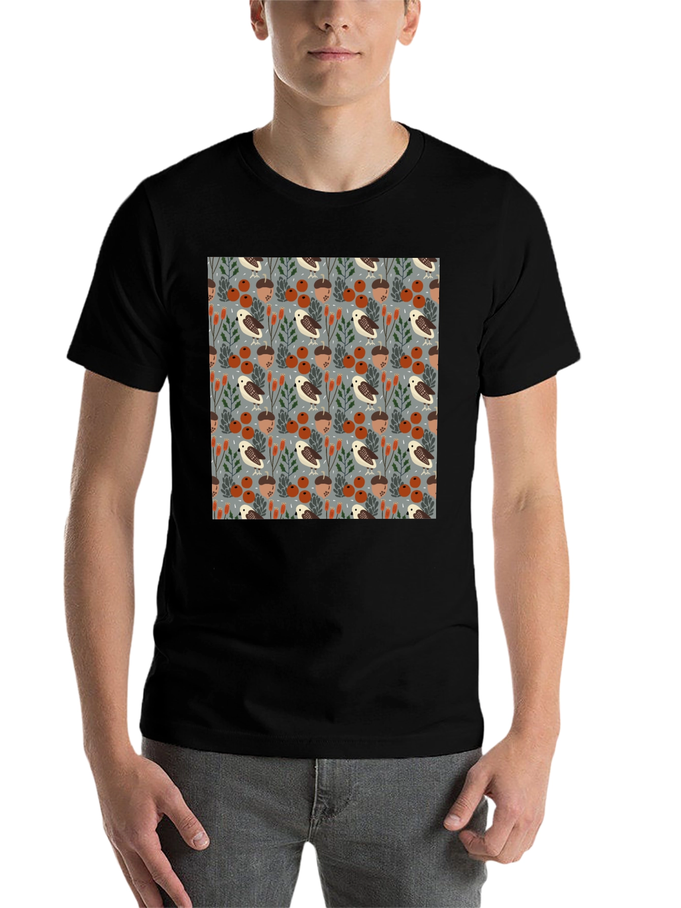 Black Autumnal Forest Pattern T-Shirt view 7