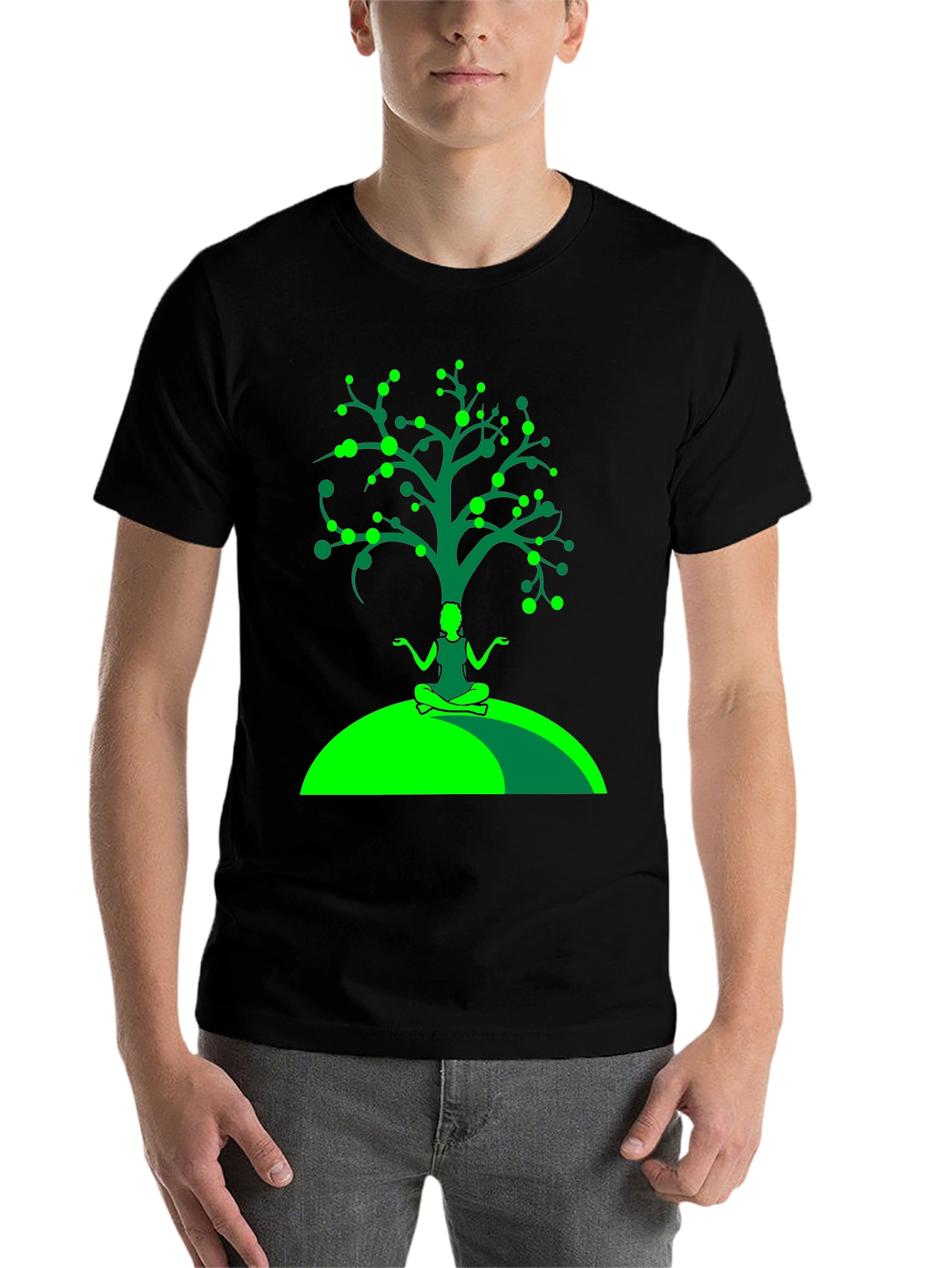 Black Yoga Tree Graphic Tee - Black Cotton T-Shirt view 7
