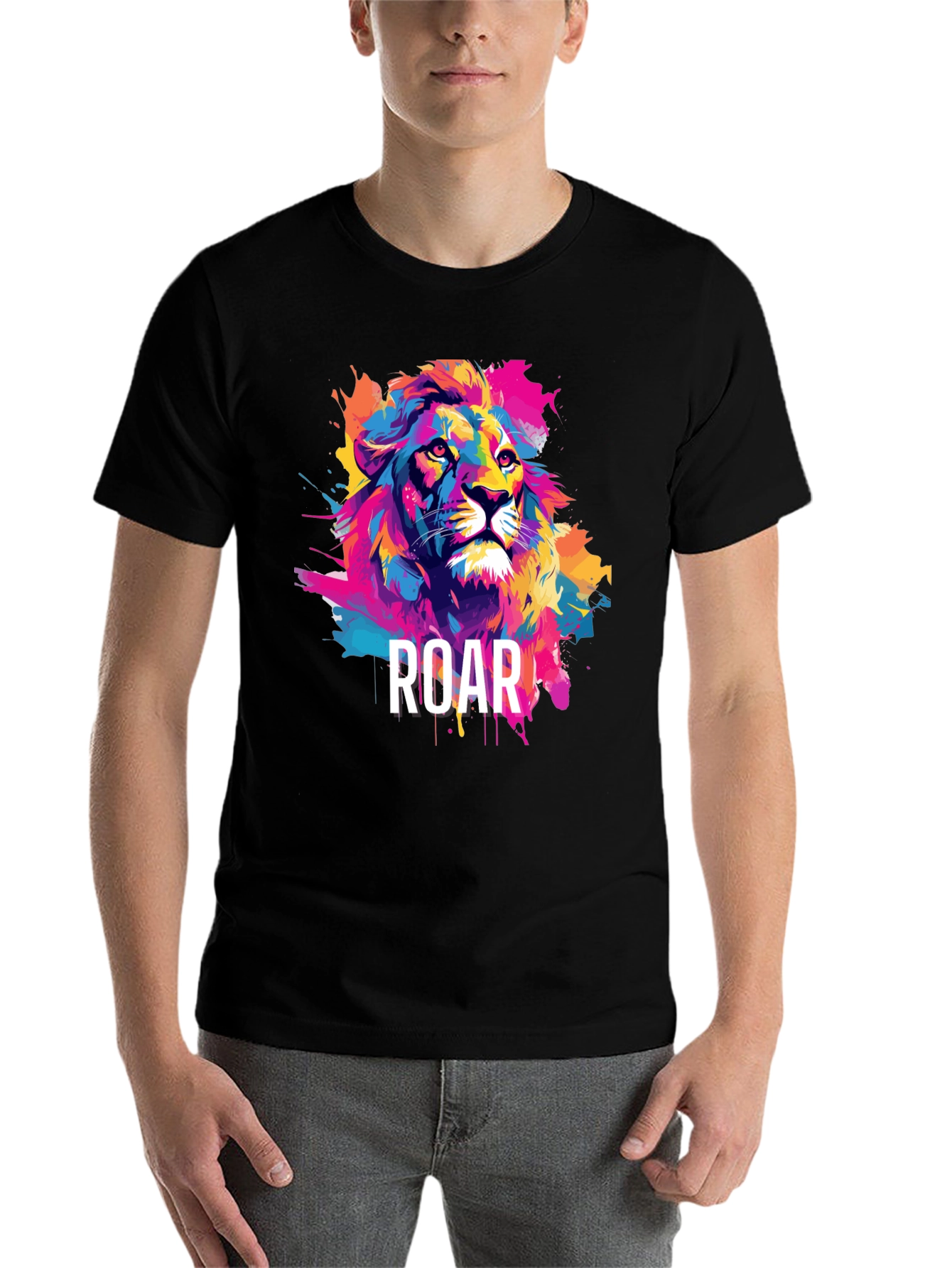Black Colorful Lion Graphic Tee - ROAR view 7