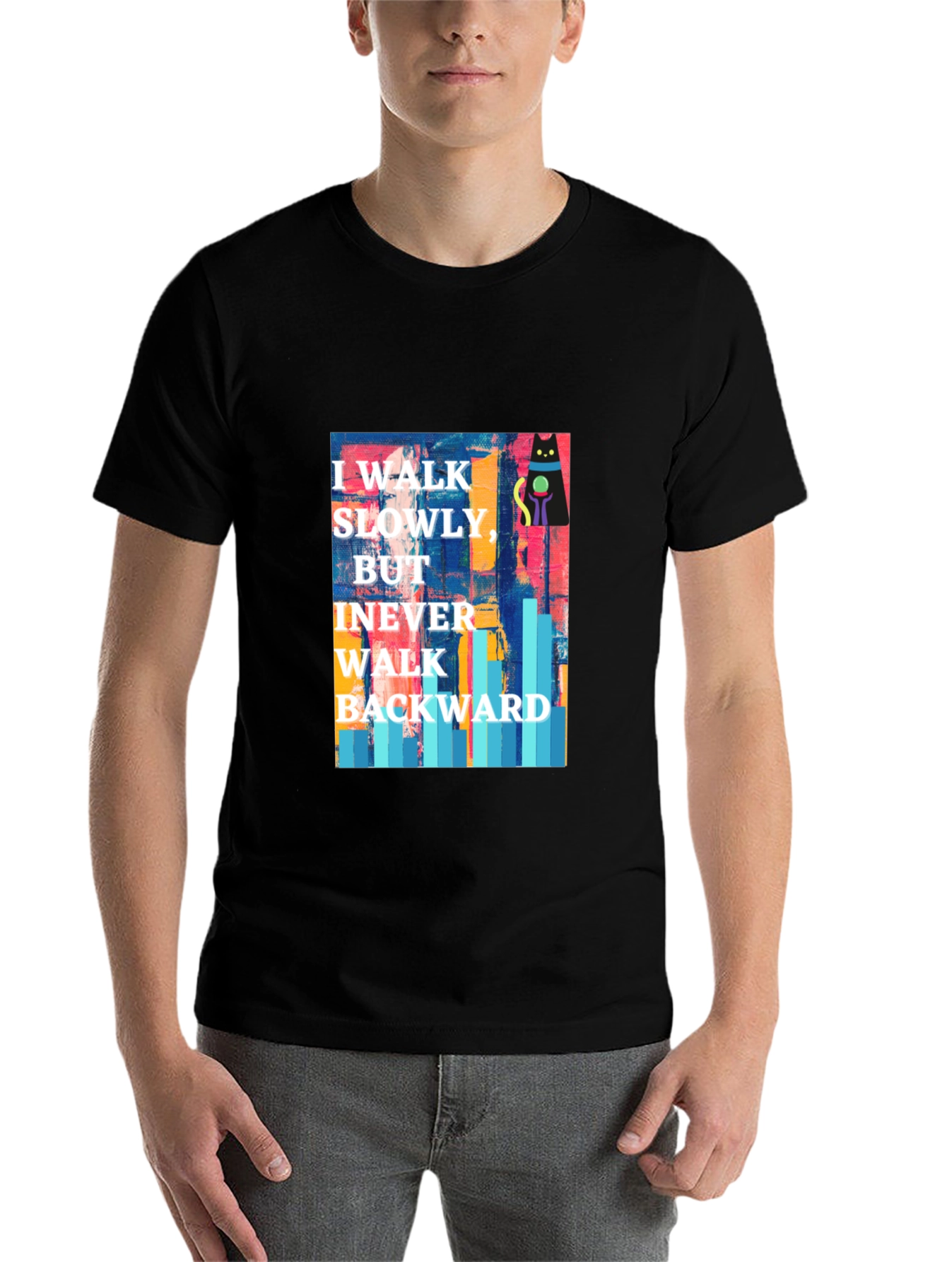 Black Abstract Cat Motivational T-Shirt view 7
