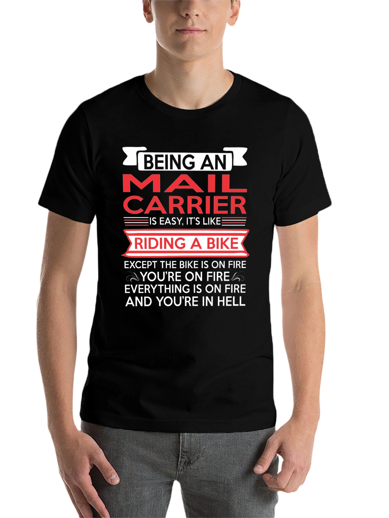 Black Mail Carrier T-Shirt: On Fire Humor view 7
