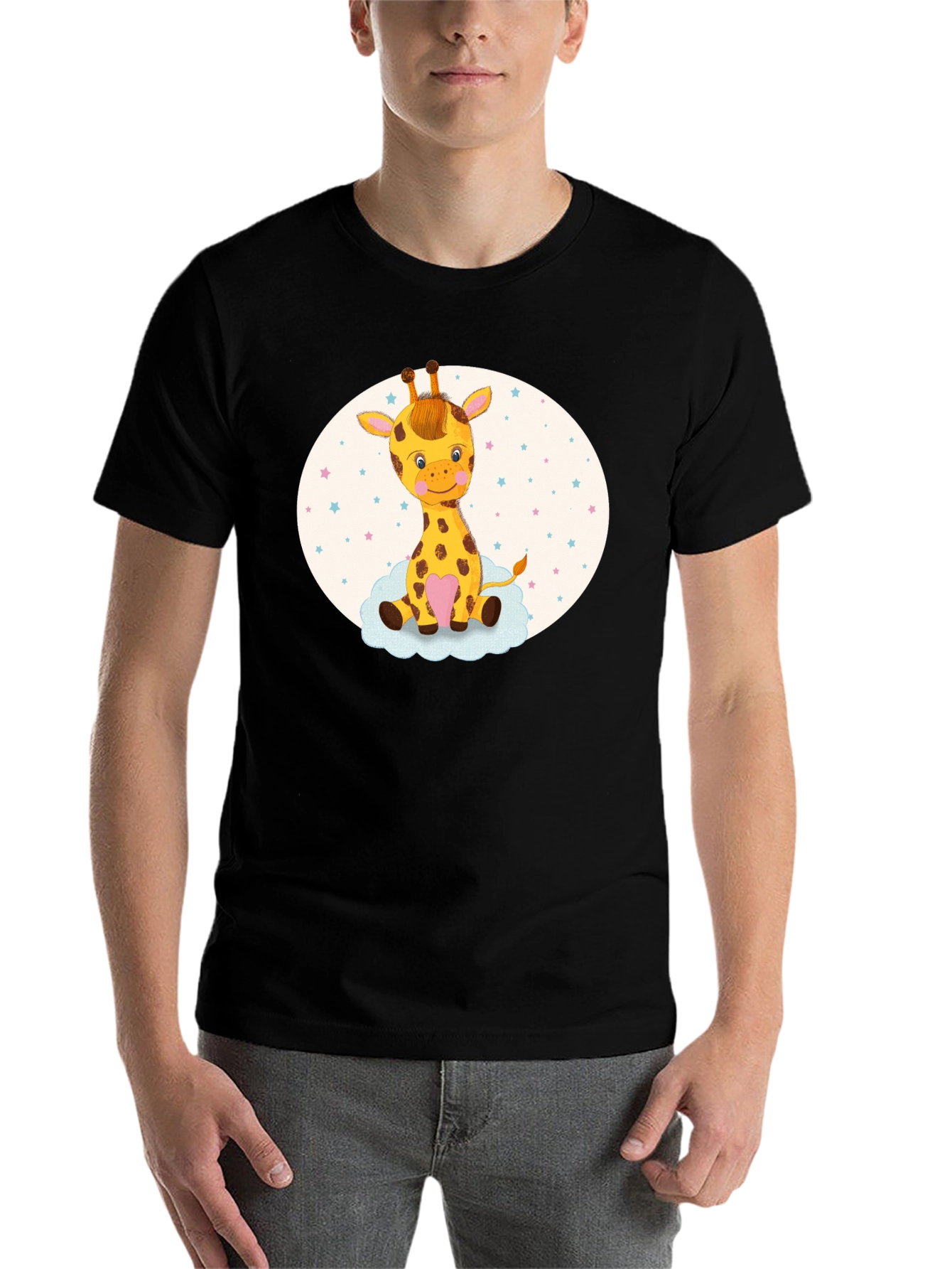Black Cute Giraffe Tee - Cartoon Animal Graphic view 7