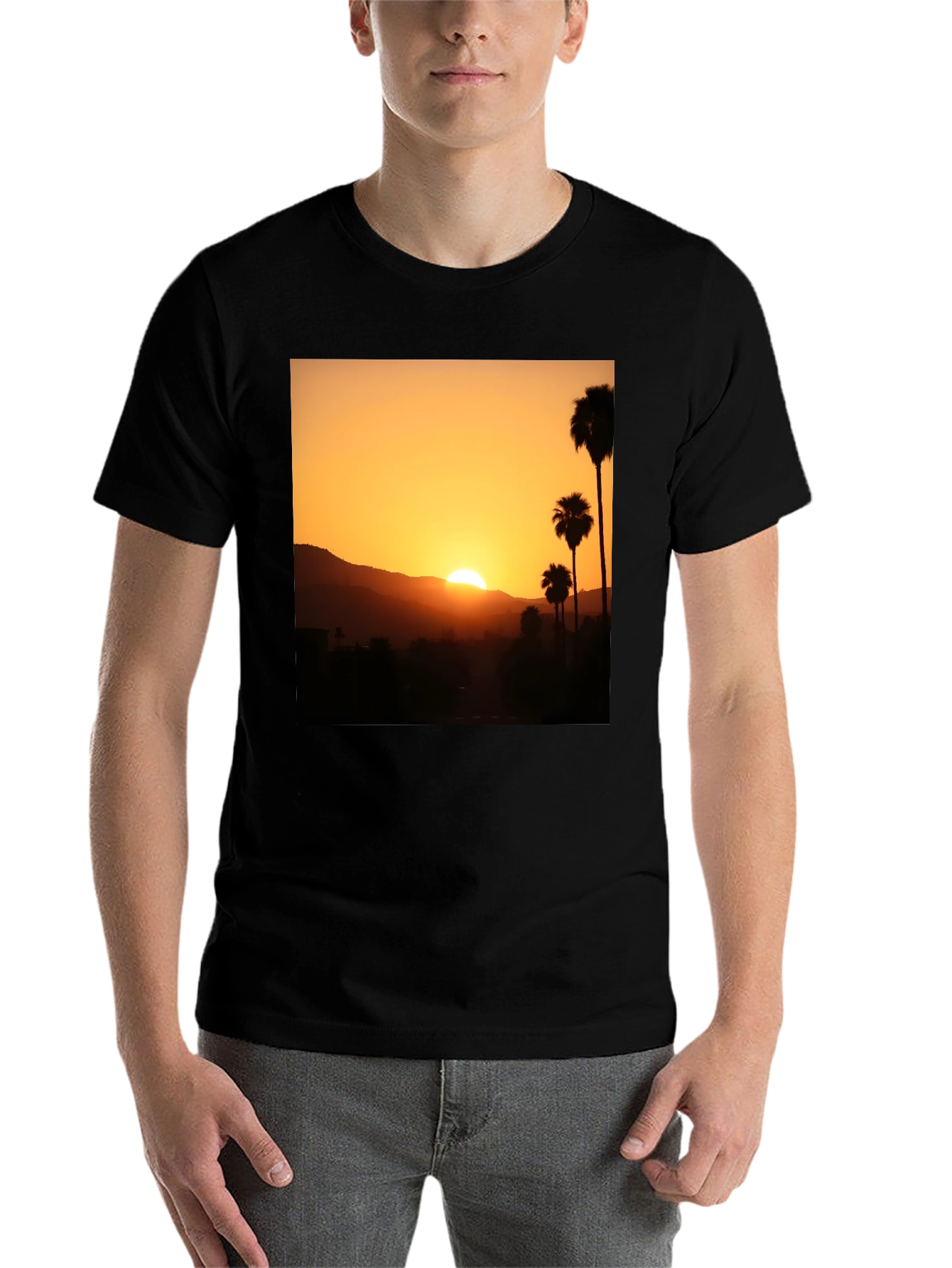 Black Sunset Palm Tree Graphic T-Shirt - Stylish Black Tee view 7