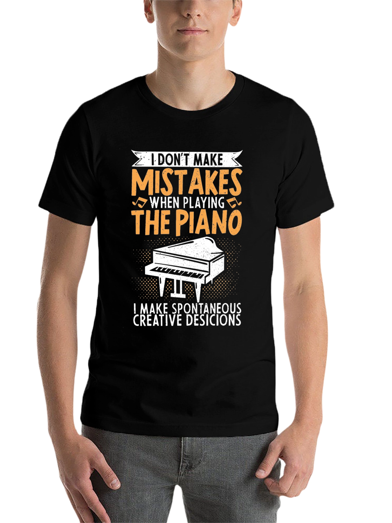 Black Funny Piano Player T-Shirt - I Don't Make Mistakes view 7