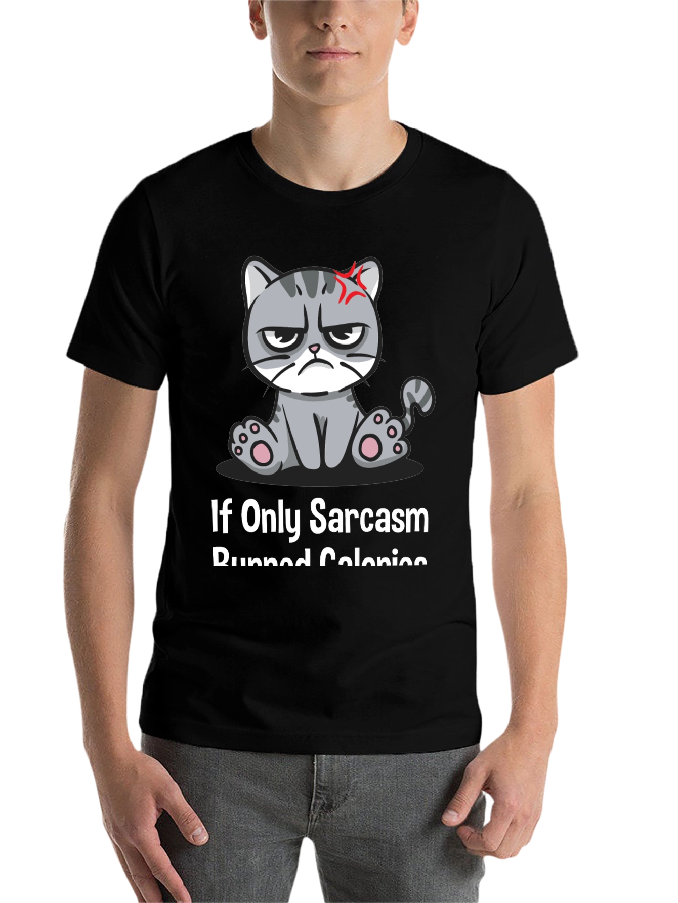 Black Sarcastic Cat T-Shirt - Grumpy Kitty Humor Tee view 7