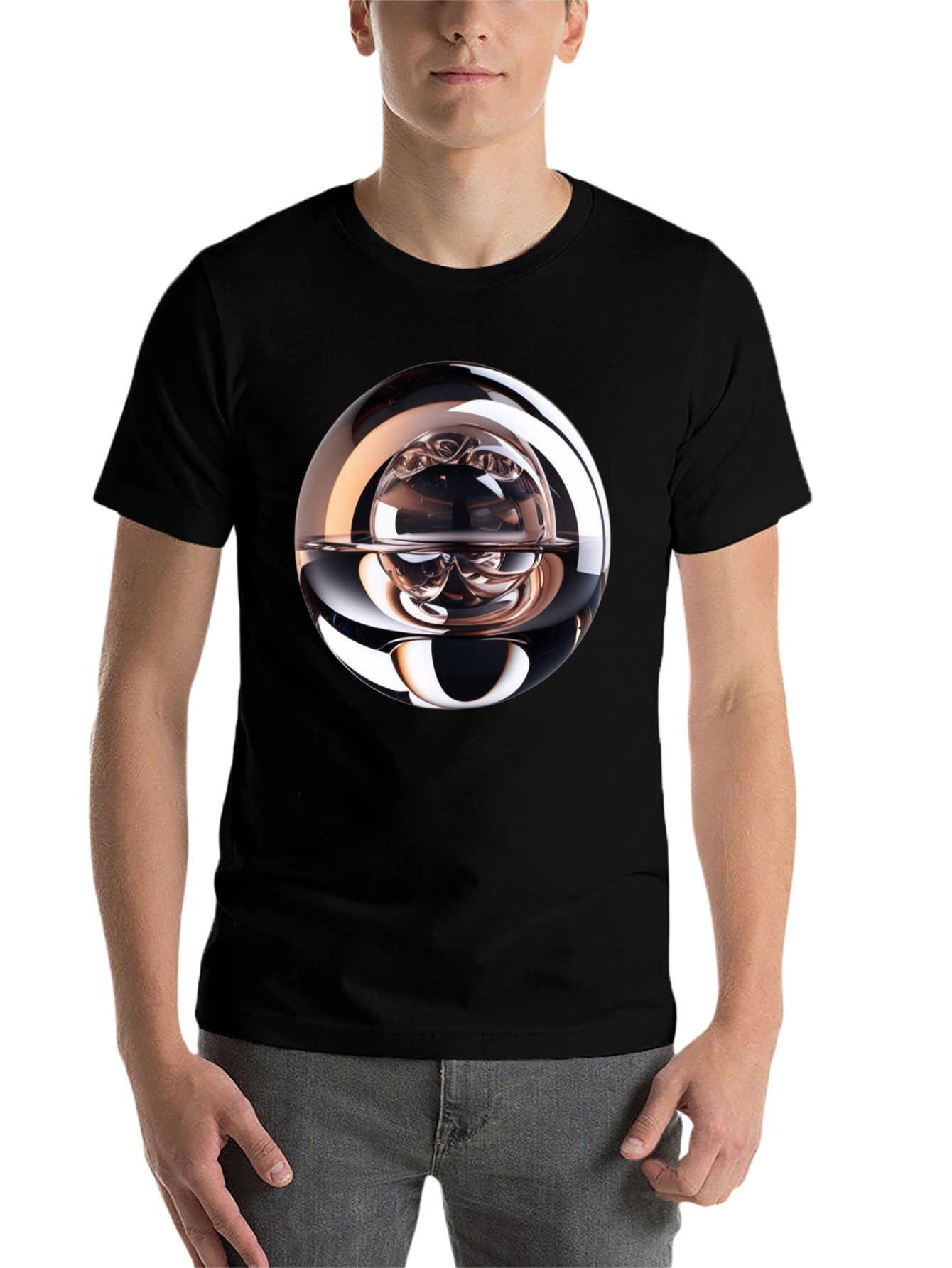 Black Abstract Sphere Graphic Tee - Modern Black T-Shirt view 7