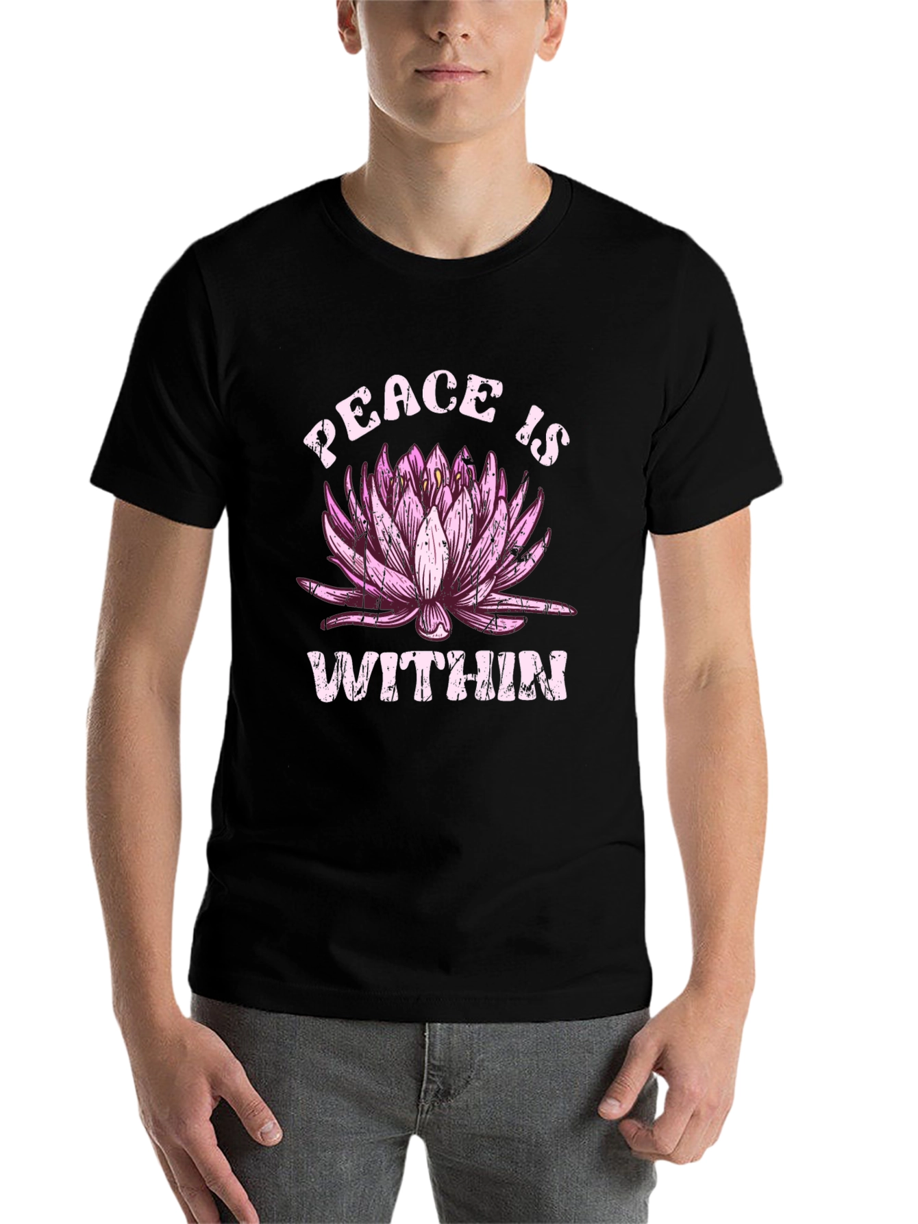 Black Peace Within Lotus Graphic Black T-Shirt view 7