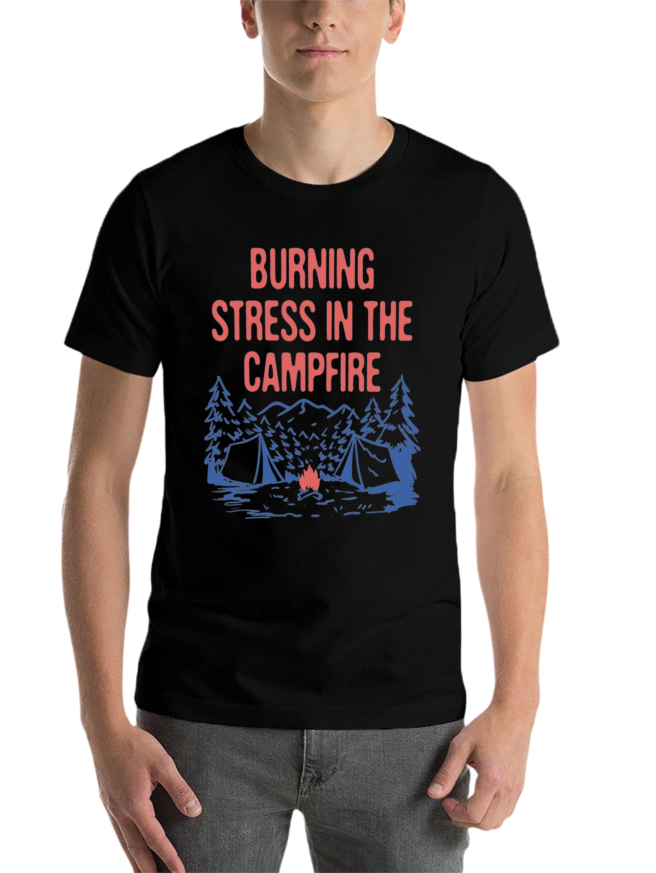 Black Burning Stress Campfire Graphic Tee view 7