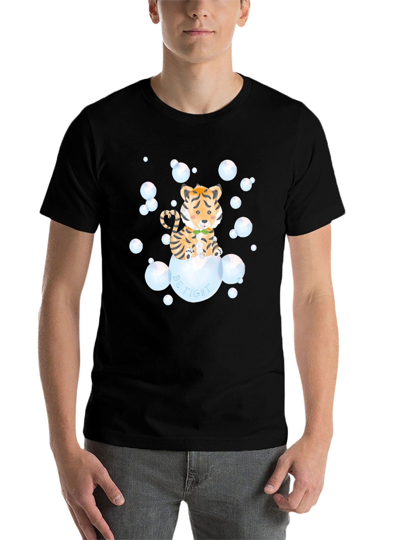Black Cute Tiger Bubbles Graphic T-Shirt view 7