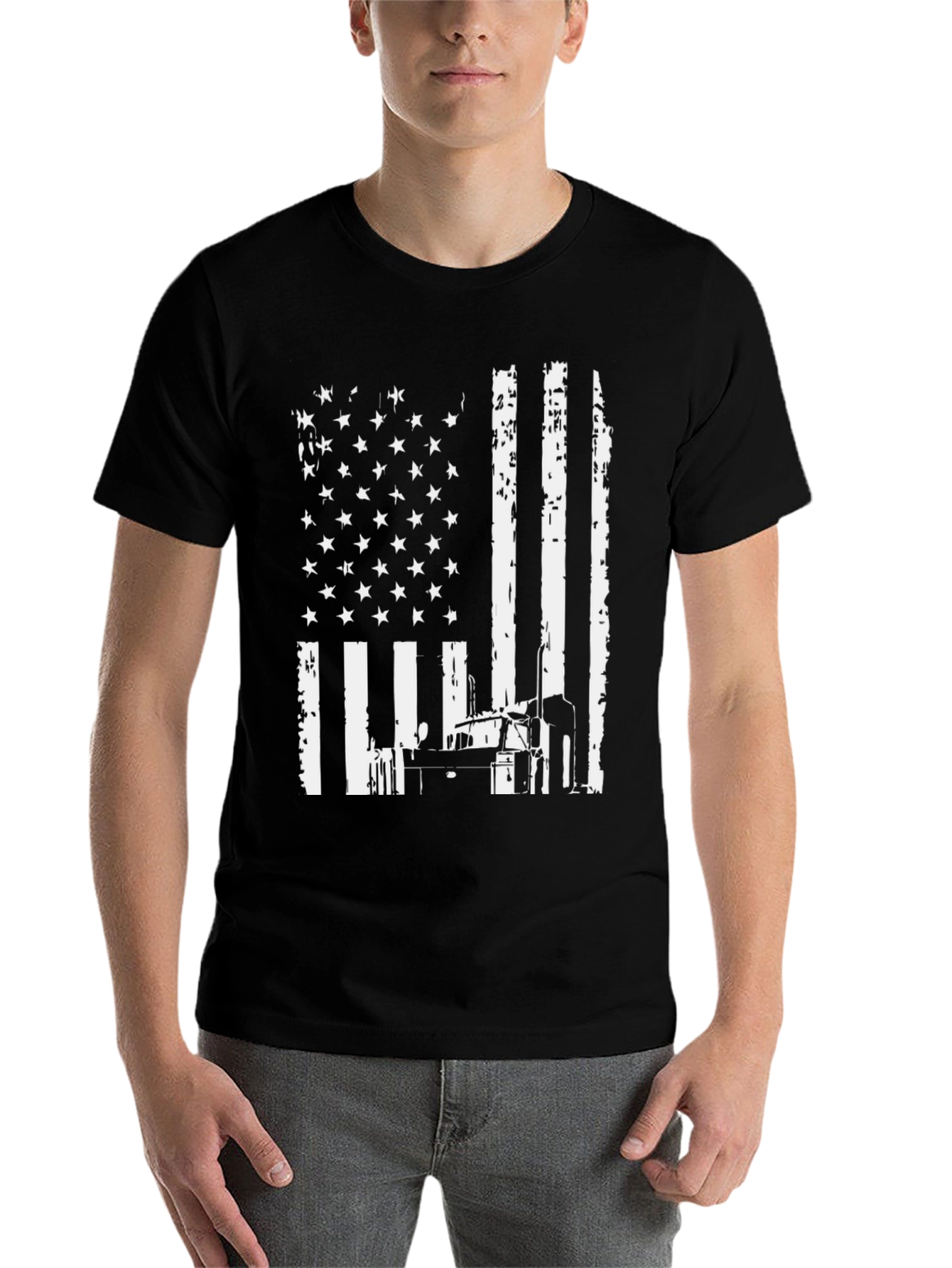 Black American Flag Trucker T-Shirt view 7