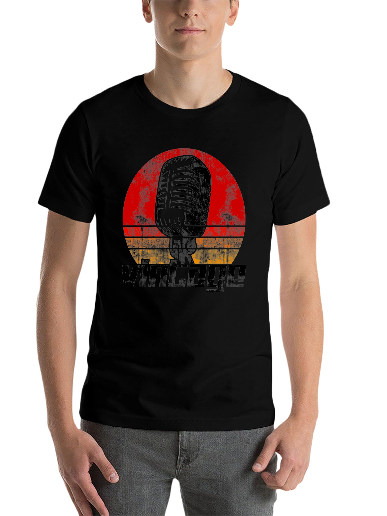 Black Vintage Microphone Graphic T-Shirt - Retro Music Tee view 7