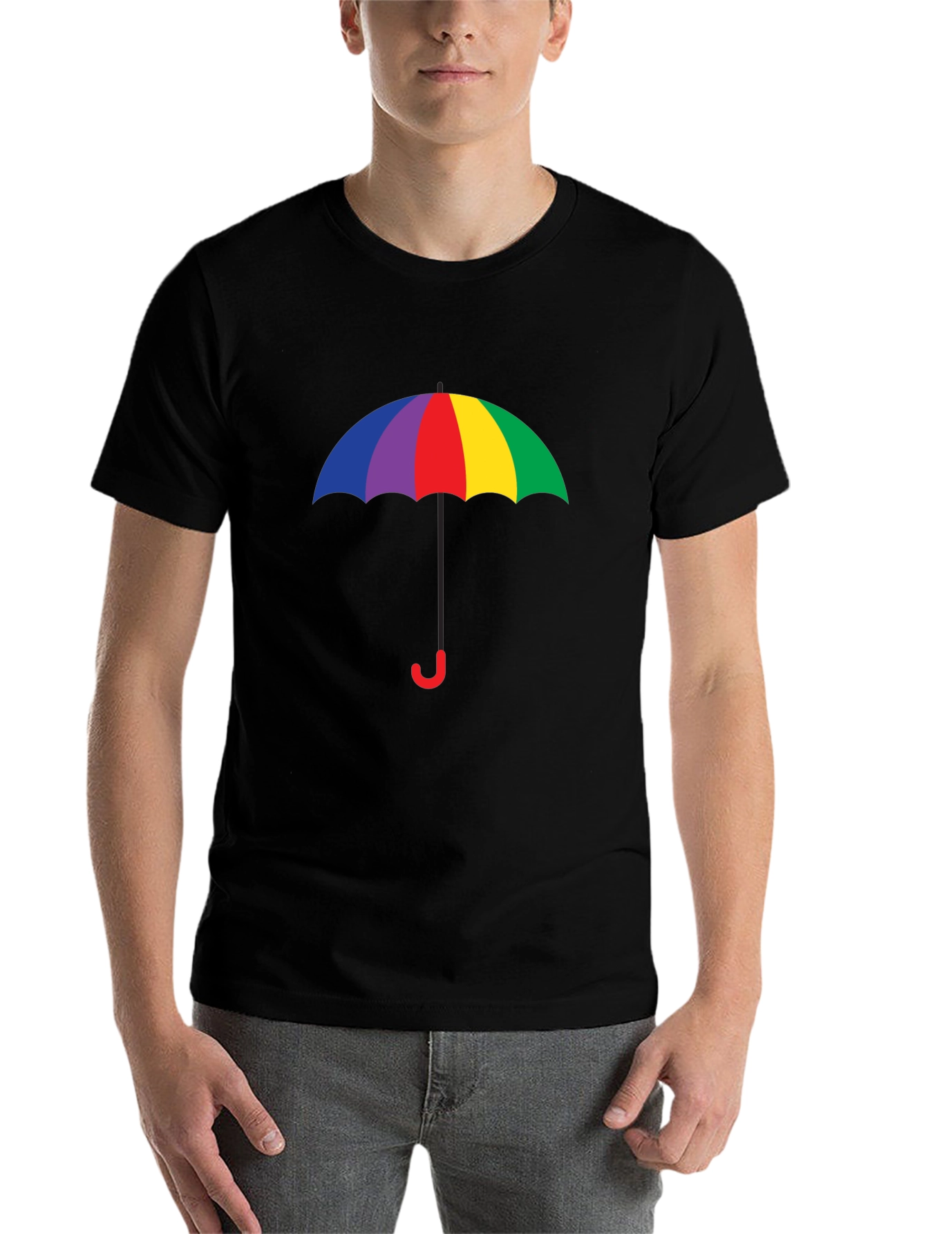 Black Rainbow Umbrella Graphic Tee - Black Cotton Blend view 7