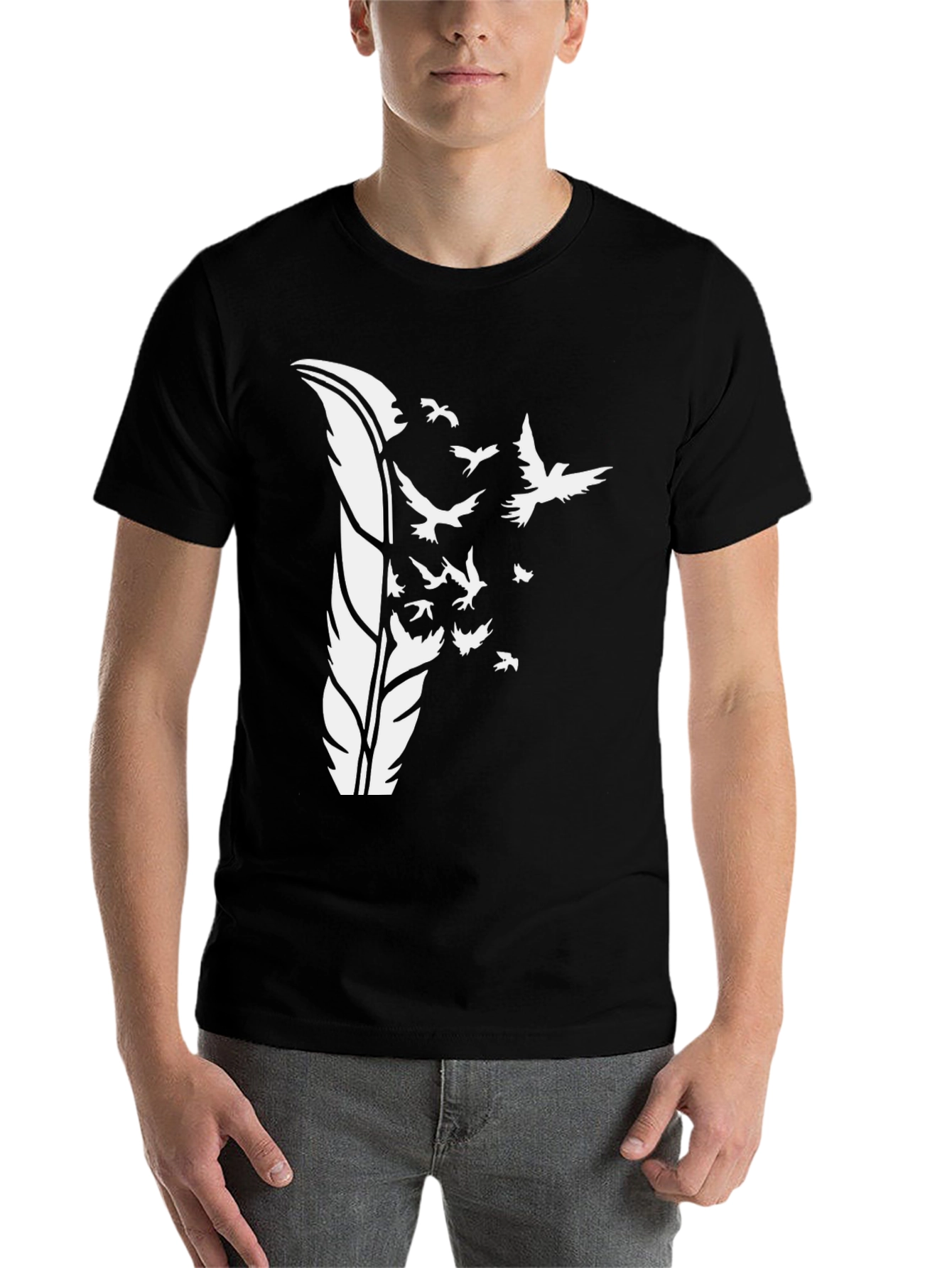 Black Feather Bird Graphic Tee - Black view 7