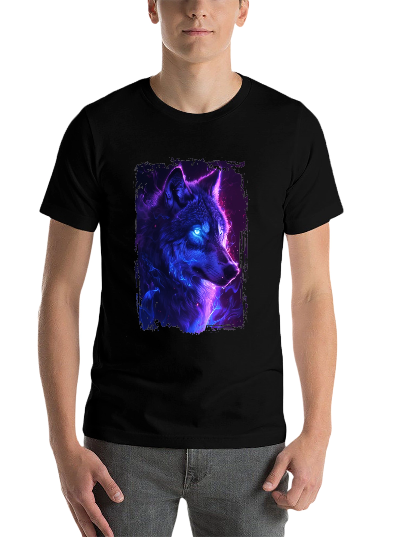 Black Neon Wolf Graphic Tee - Black T-Shirt view 7