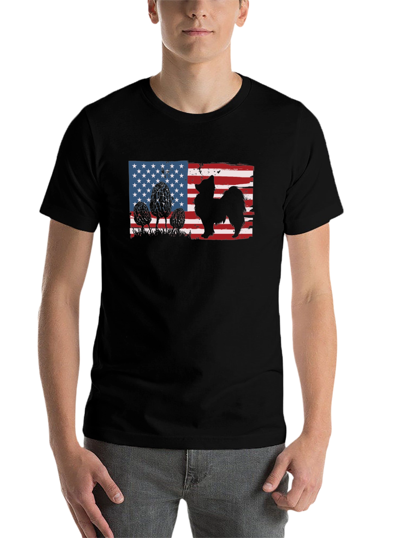 Black American Flag Dog Silhouette T-Shirt view 7