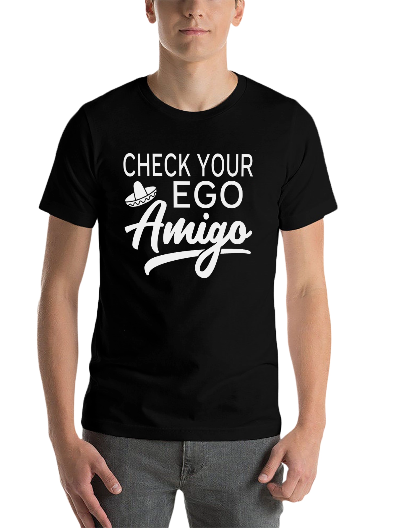 Black Check Your Ego Amigo Graphic T-Shirt view 7