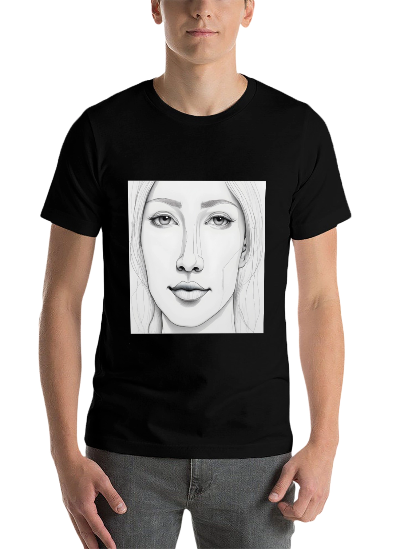 Black Sketch Portrait Black T-Shirt view 7