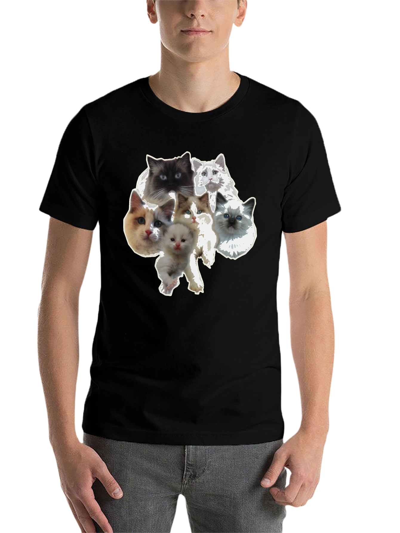 Black Cute Cat Faces Black T-Shirt view 7